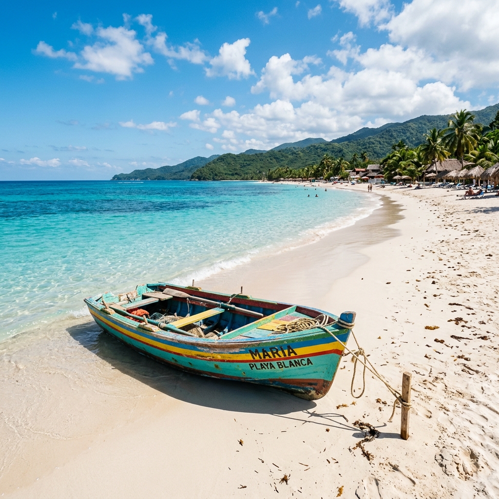 Tropical boat on beach