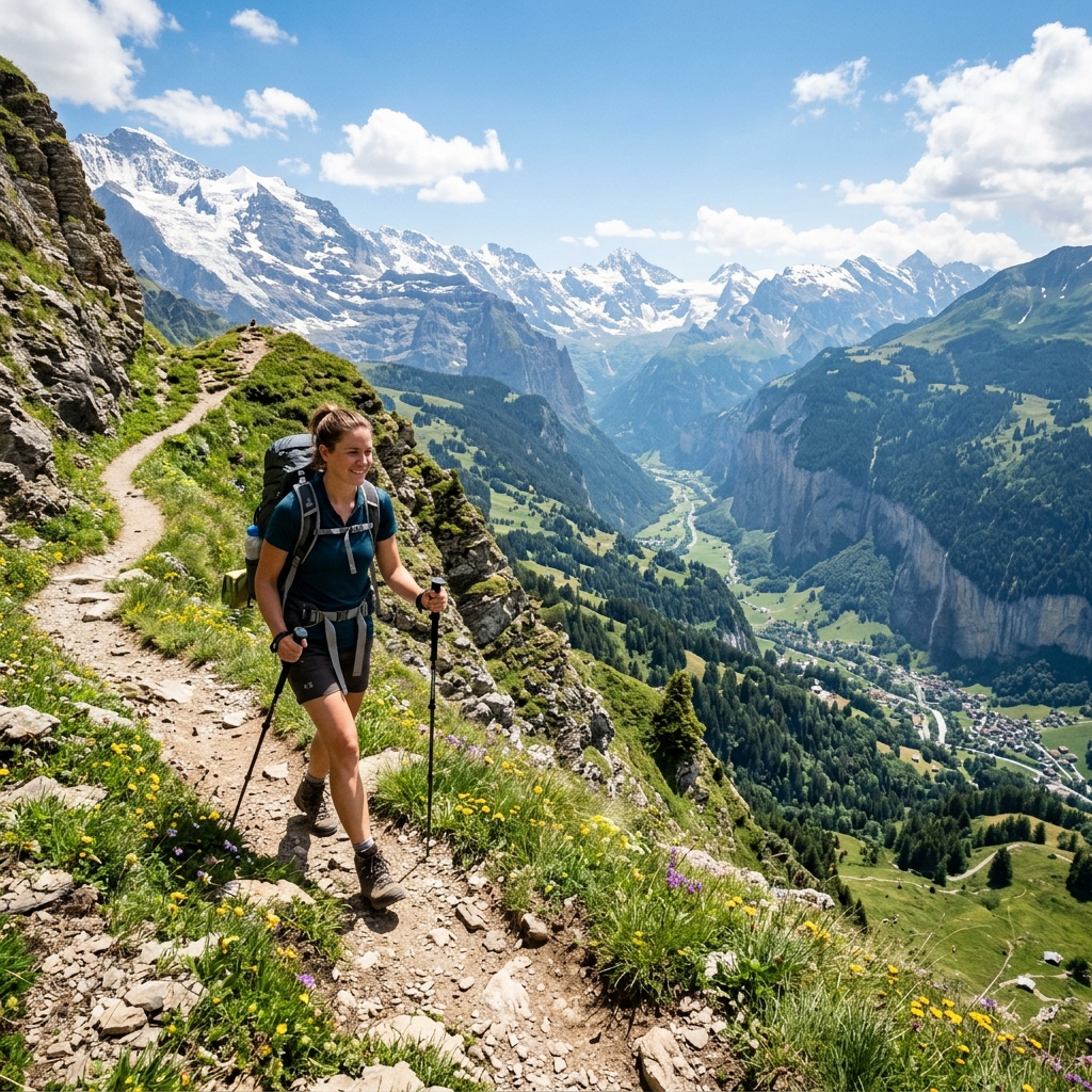 Hiking in mountains